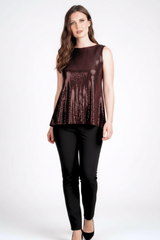 Saloos Women's Double Layer Sequin Sleeveless Party Top with U-Back