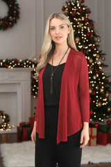 Saloos Women’s Fitted Metallic Mesh Open-Front Jacket with Necklace