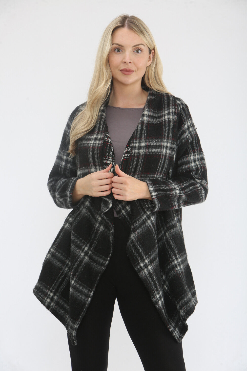 Saloos Women’s Plaid Open Front Lightweight Coat with Side Pockets