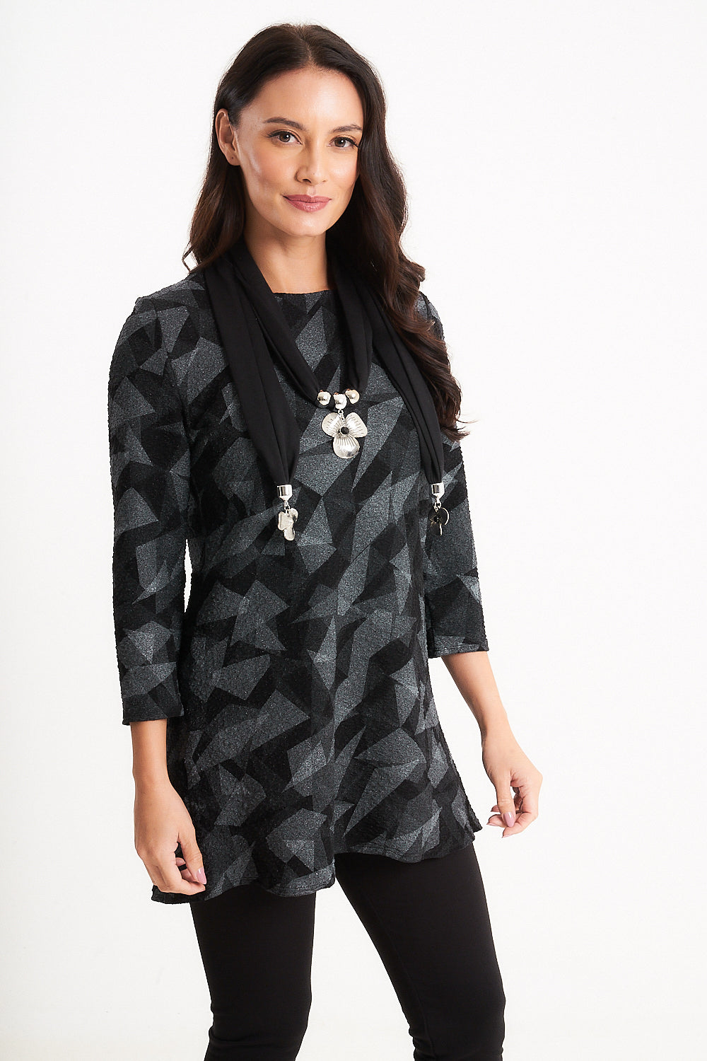 Saloos Women's Textured Geo Print Tunic with Scarf